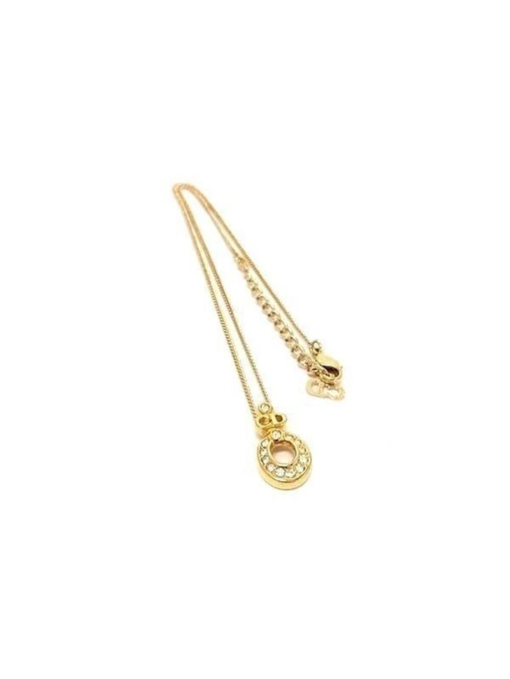 Dior Necklace CD Logo Oval Gold Metal Rhinestone Vintage